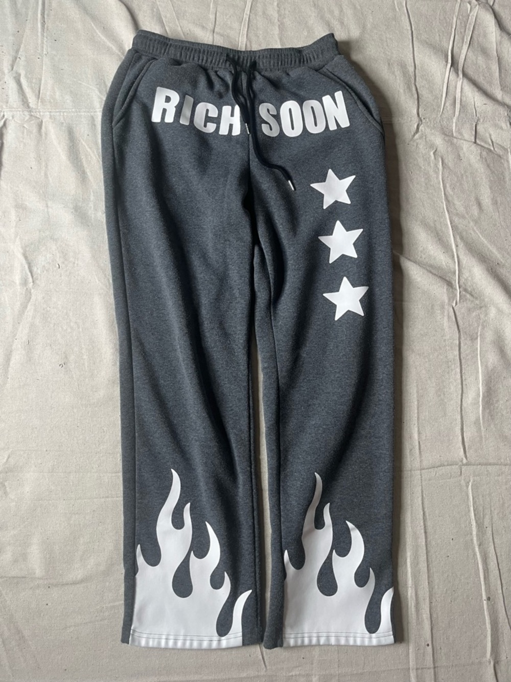 Men’s Charcoal Black Graphic Sweatpants with Stars & Flames